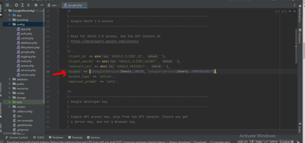 How to integrate google Spreadsheet in laravel 11